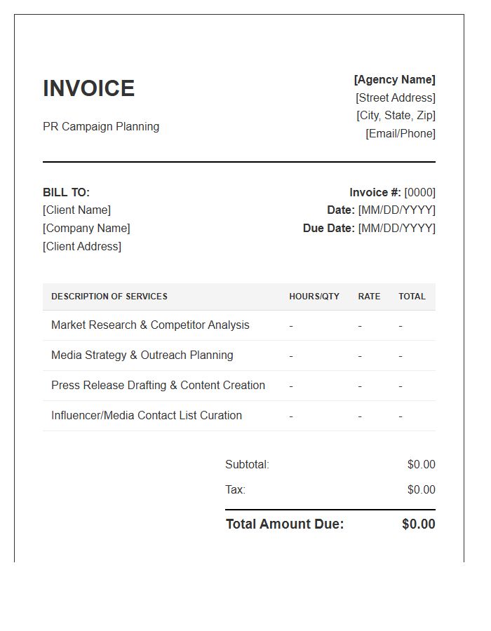 PR Campaign Planning Invoice Template