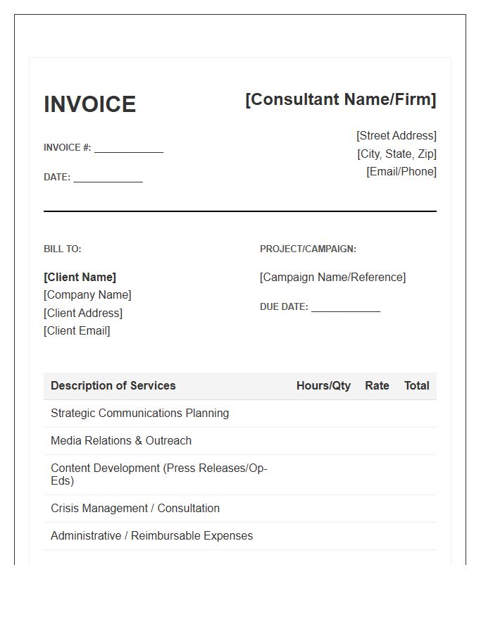 Public Relations Strategy Consultant Invoice Template