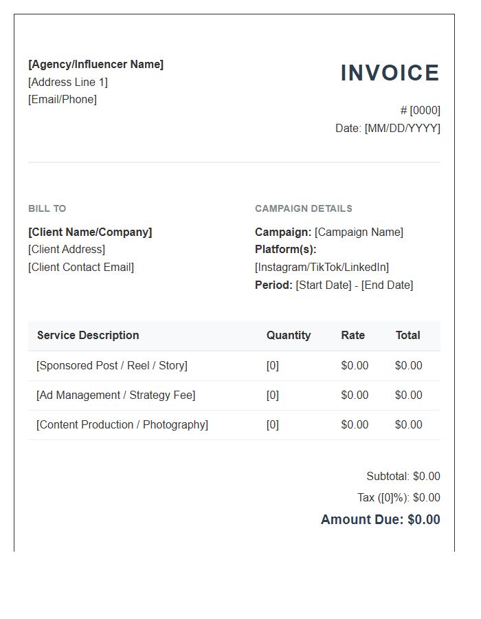 Social Media Publicity Invoice Template