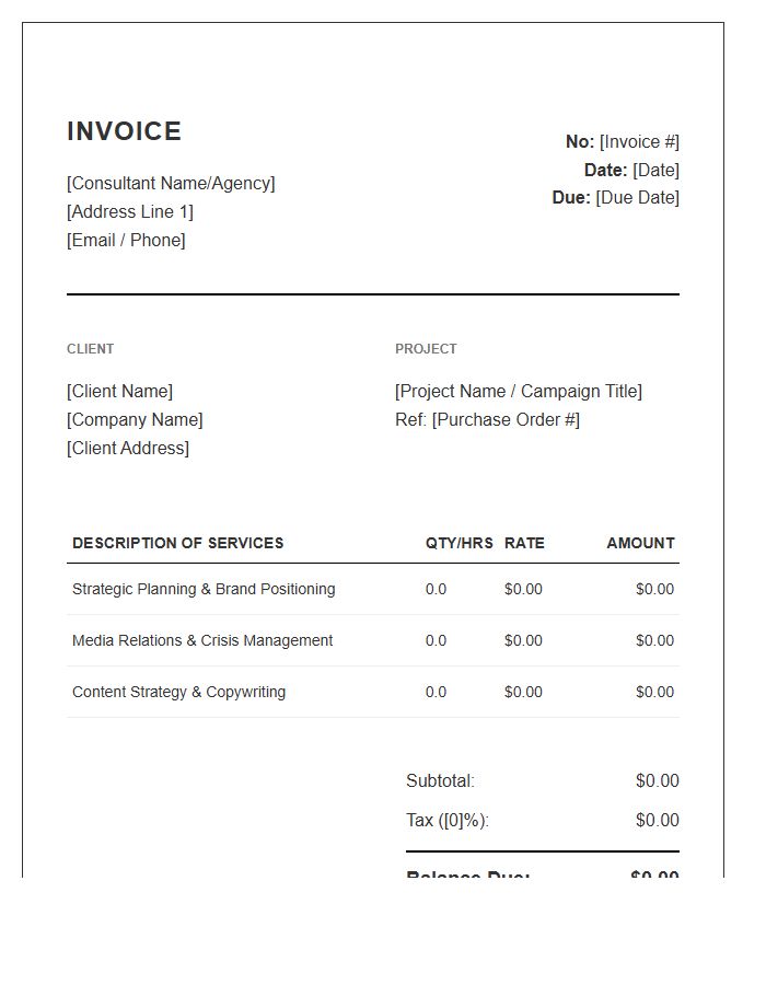 Strategic Communications Consultant Invoice Template