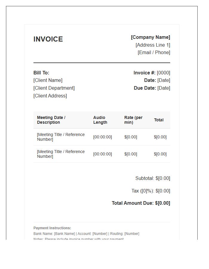 Corporate Meeting Transcription Invoice Template