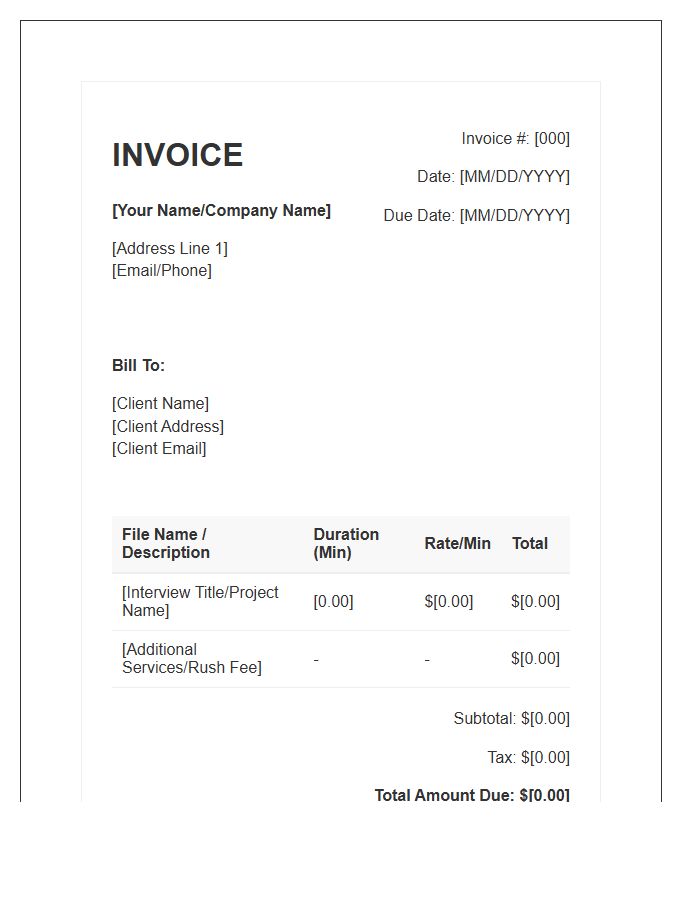 Interview Transcription Service Invoice Template