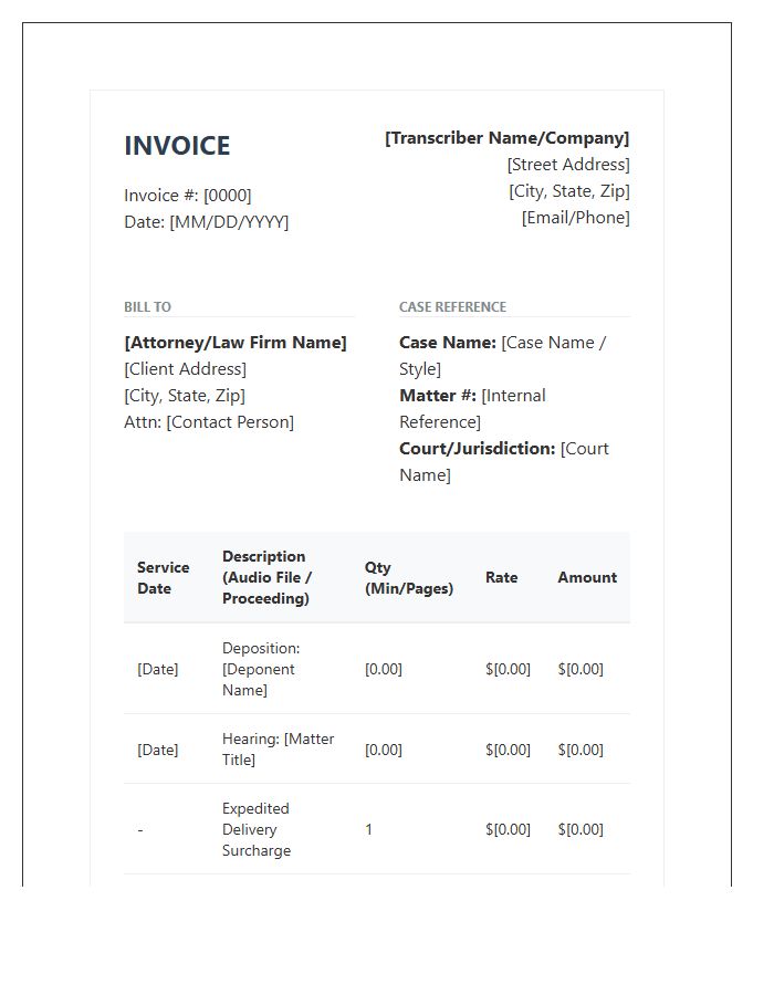 Legal Transcription Professional Invoice Template