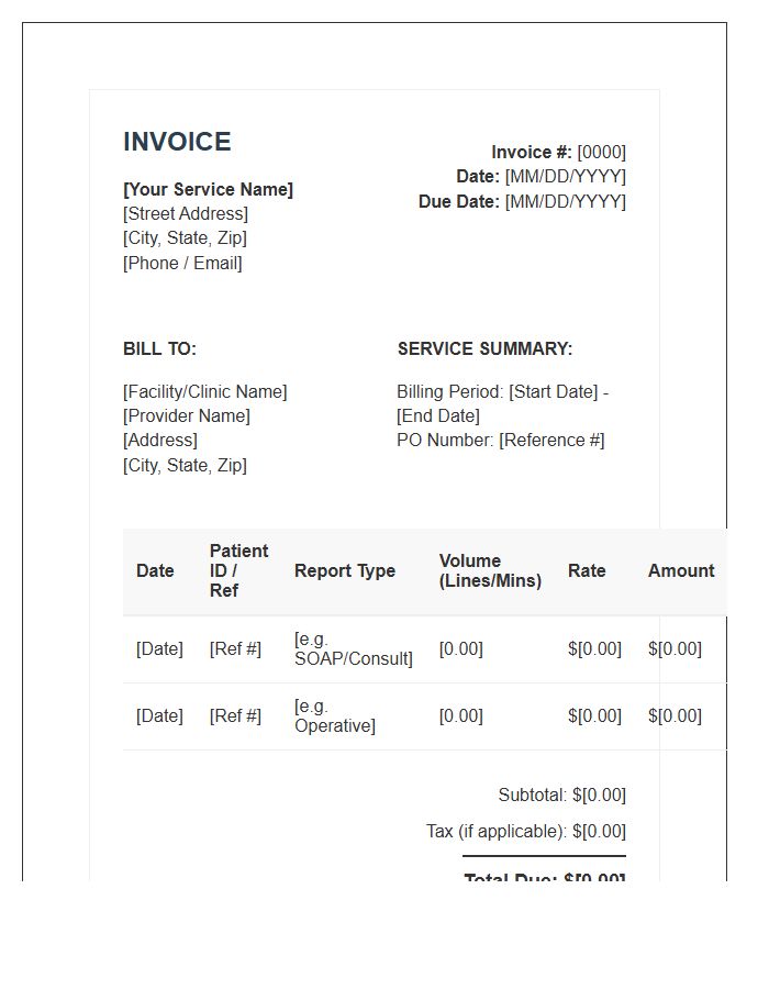 Medical Transcription Service Invoice Template