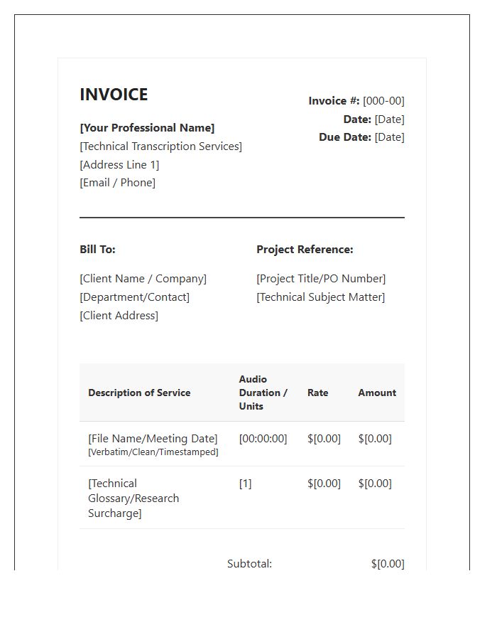 Technical Transcription Professional Invoice Template