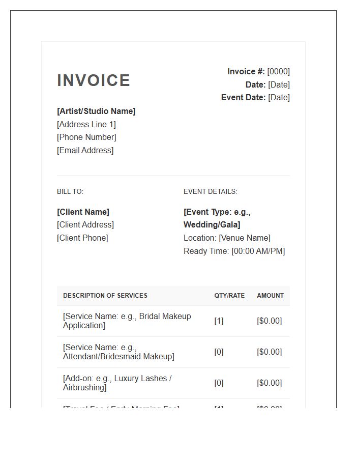 Formal Event Makeup Artist Invoice Template