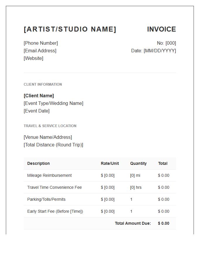 Makeup Artist Travel Fee Invoice Template