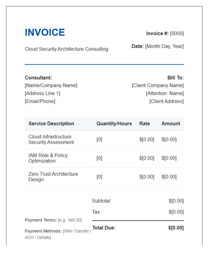 Cloud Security Architecture Consulting Invoice Template