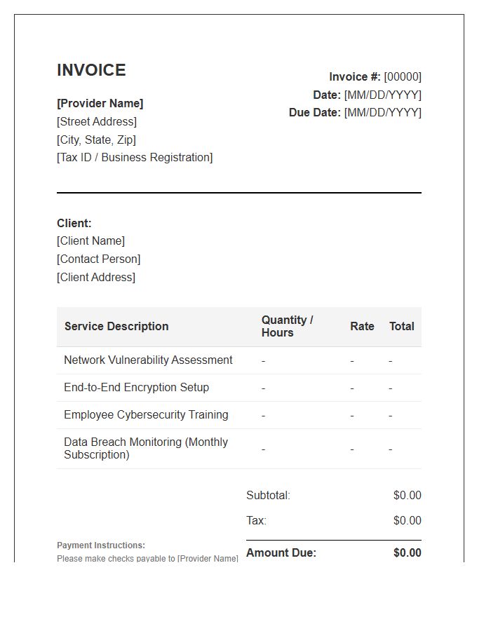 Data Breach Prevention Services Invoice Template