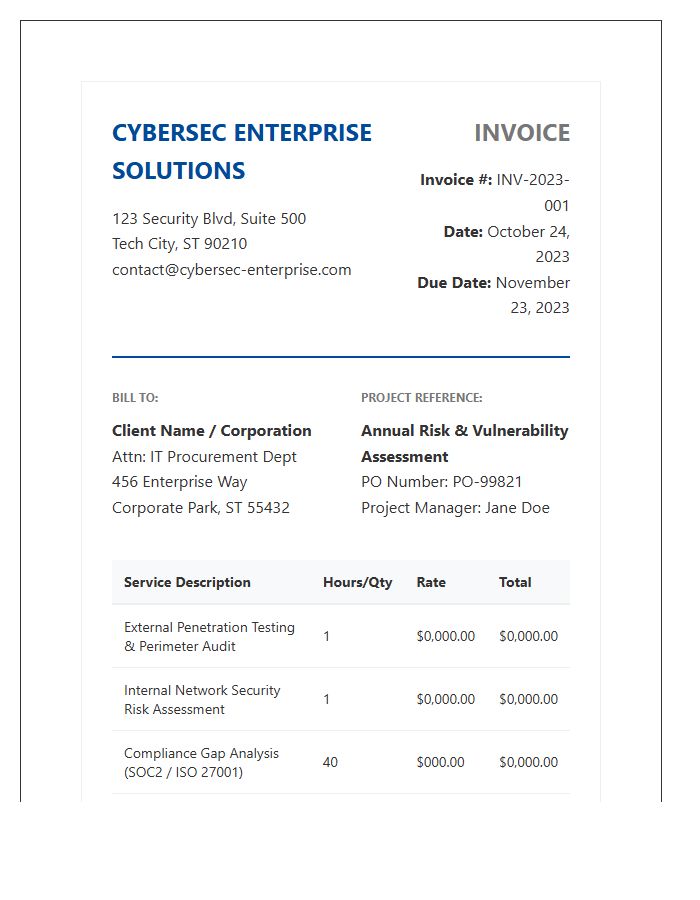 Enterprise Cybersecurity Risk Assessment Invoice Template