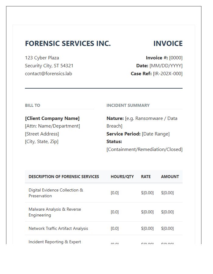 Incident Response Forensic Services Invoice Template