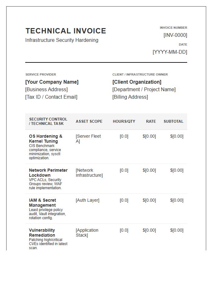 Infrastructure Security Hardening Technical Invoice Template