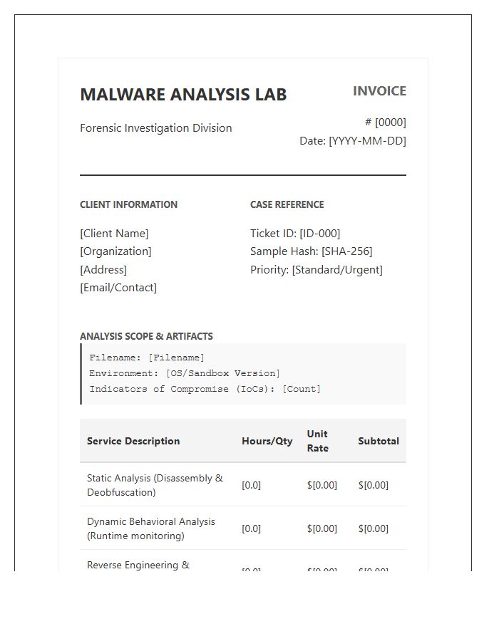 Malware Analysis Laboratory Technical Invoice Template