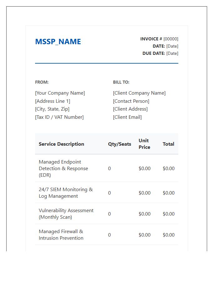 Managed Security Service Provider Invoice Template