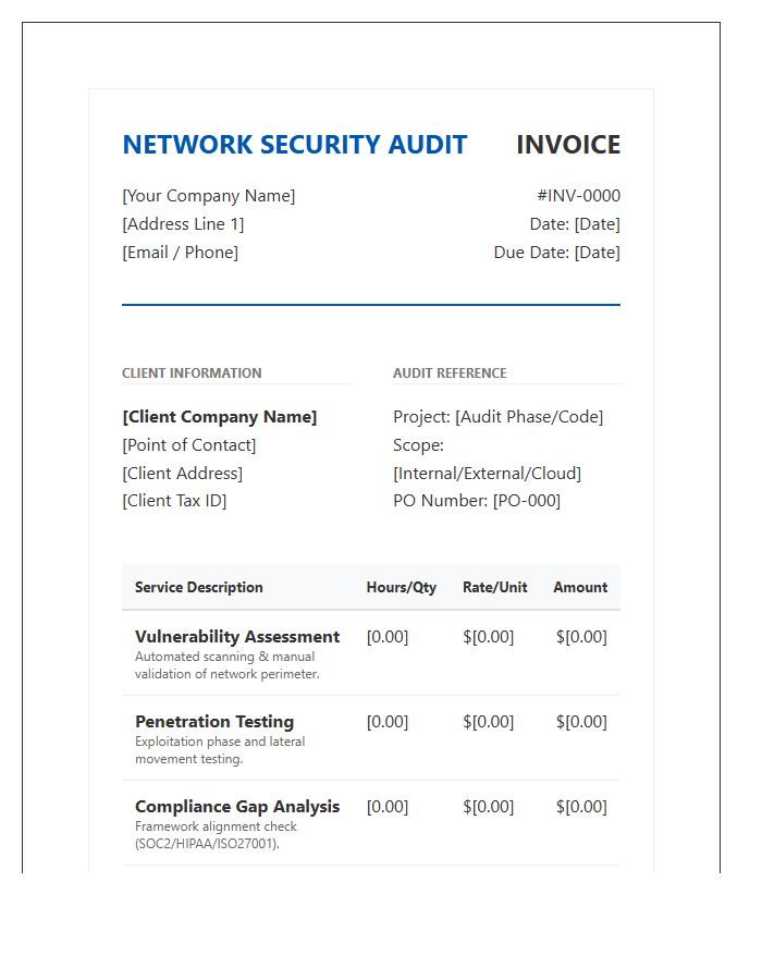 Network Security Audit Detailed Invoice Template