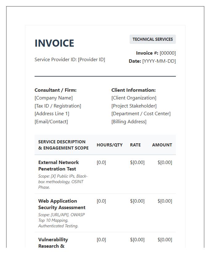 Penetration Testing Services Technical Invoice Template