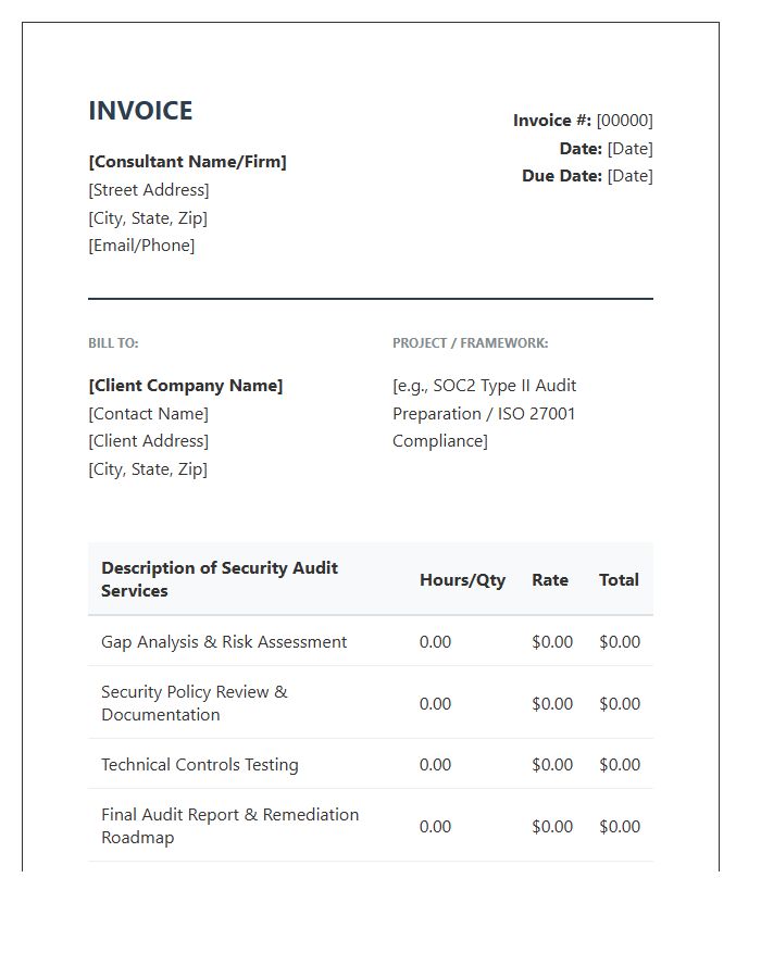 Security Compliance Audit Consultant Invoice Template