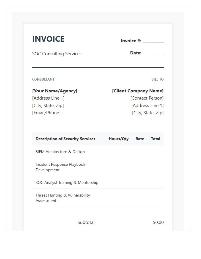 Security Operations Center Consultant Invoice Template