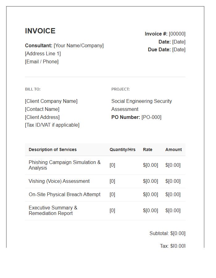 Social Engineering Assessment Consultant Invoice Template