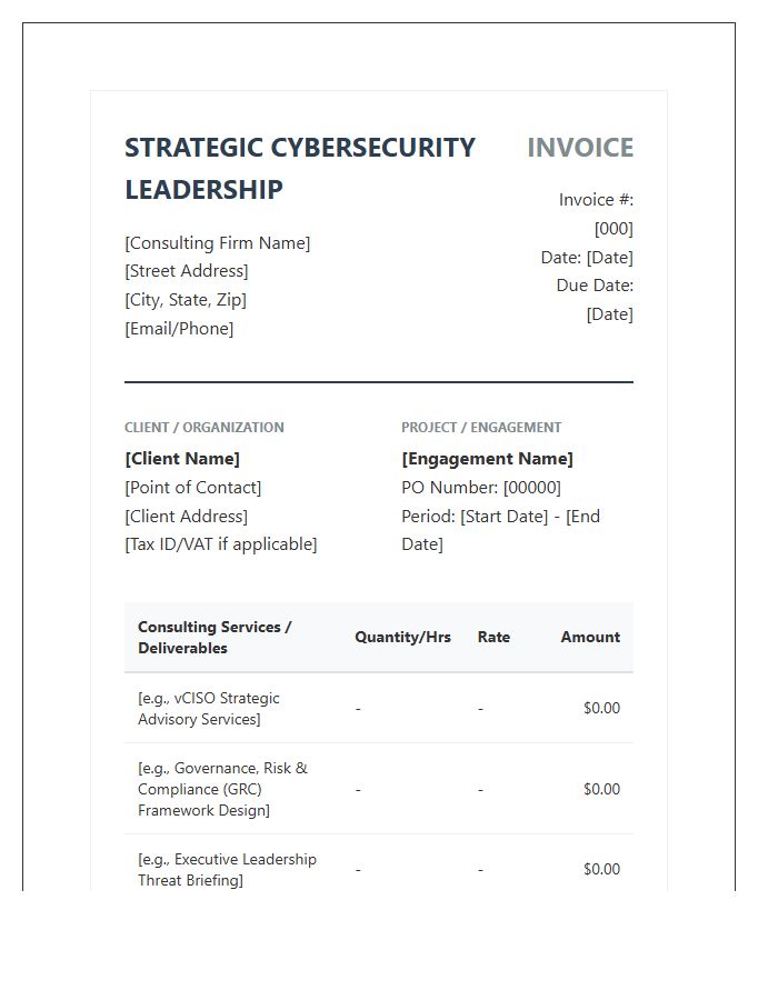Strategic Cybersecurity Leadership Consulting Invoice Template