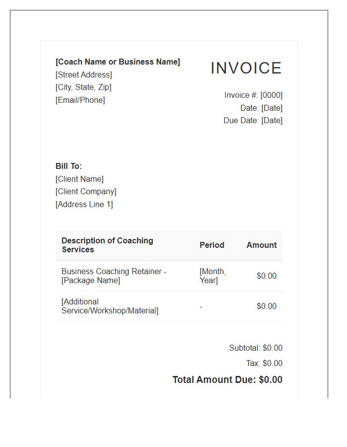 Business Coaching Retainer Invoice Template