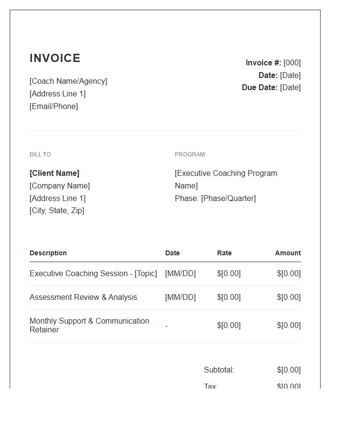 Executive Coaching Session Invoice Template