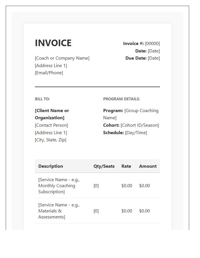 Group Coaching Session Invoice Template