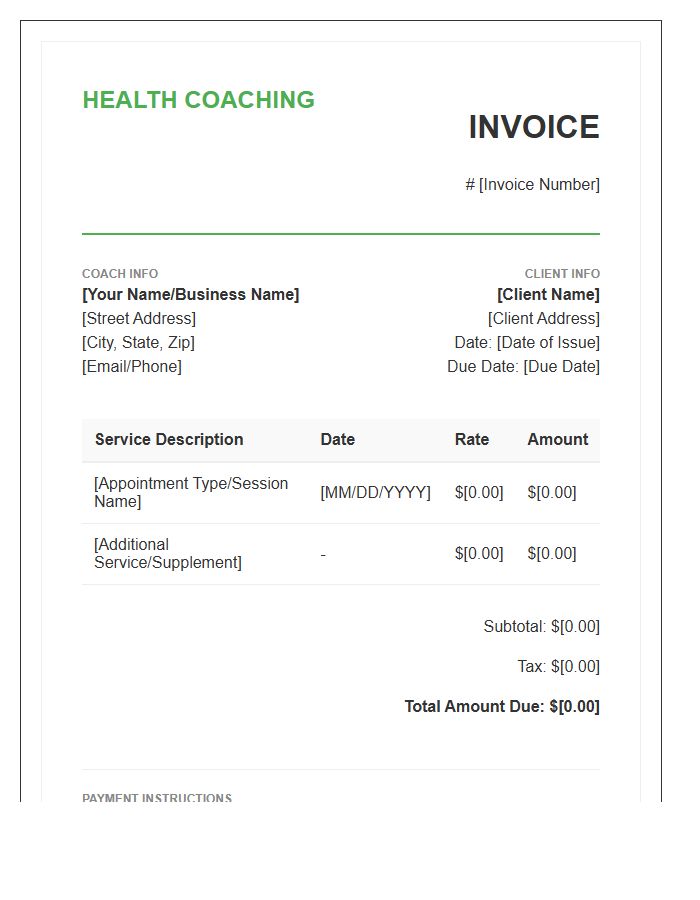 Health Coach Appointment Invoice Template