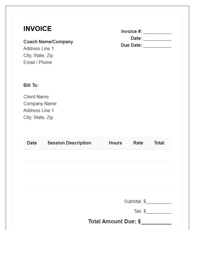Hourly Coaching Rate Invoice Template