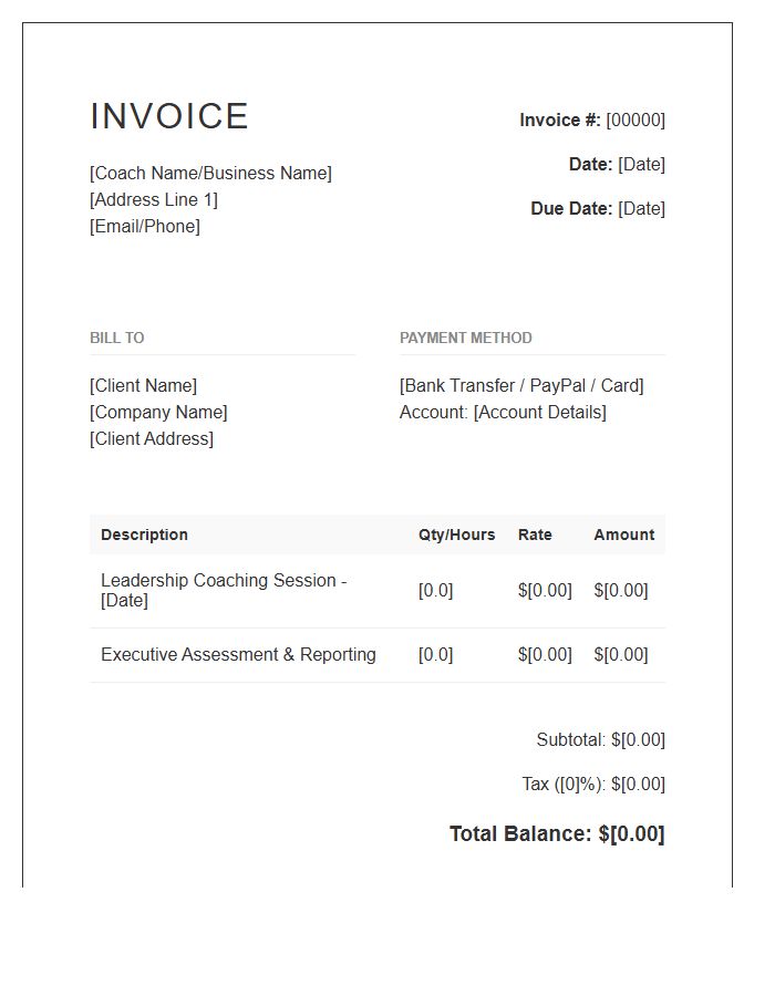 Leadership Coaching Session Invoice Template
