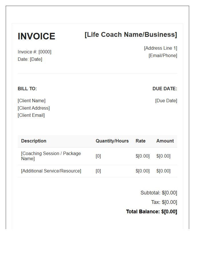 Life Coach Client Invoice Template