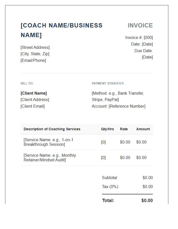 Mindset Coaching Services Invoice Template