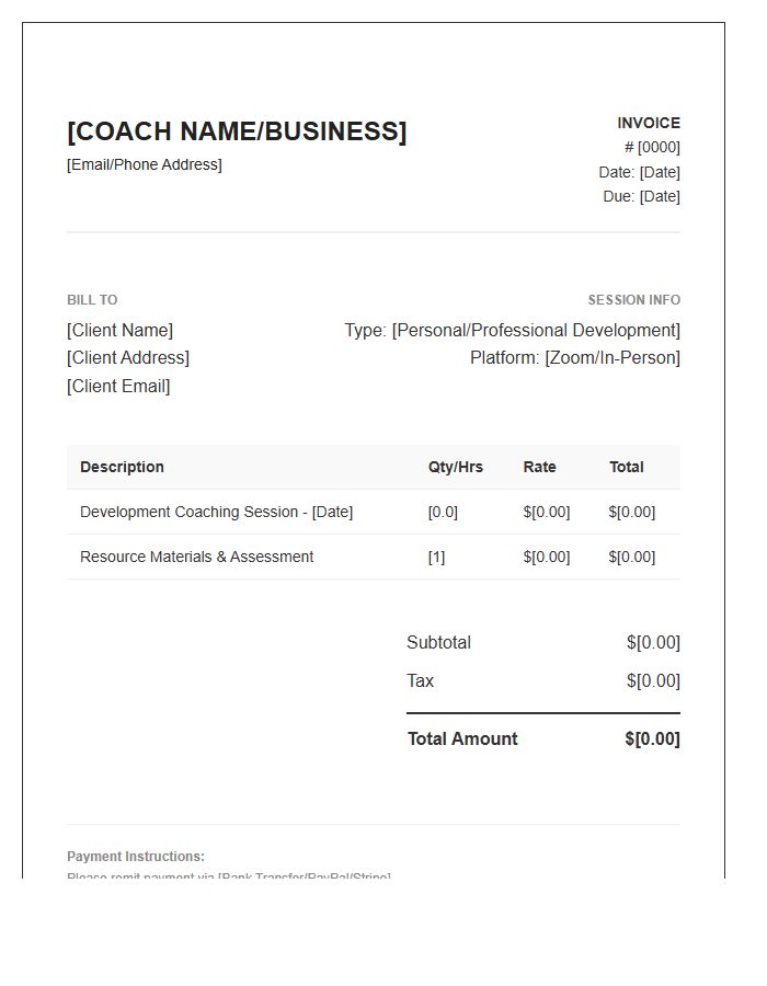 Personal Development Session Invoice Template