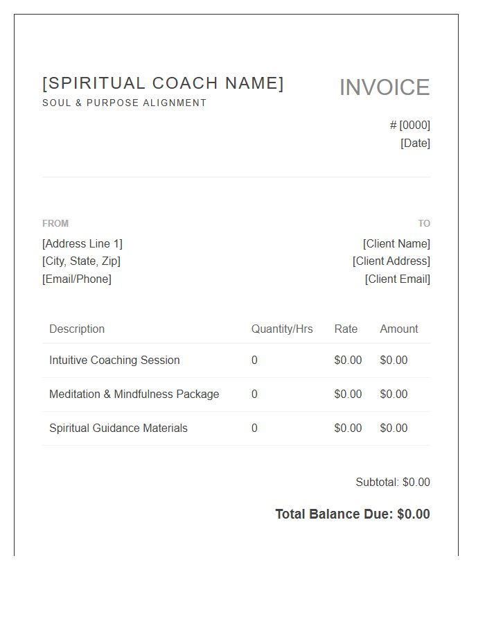 Spiritual Life Coach Invoice Template