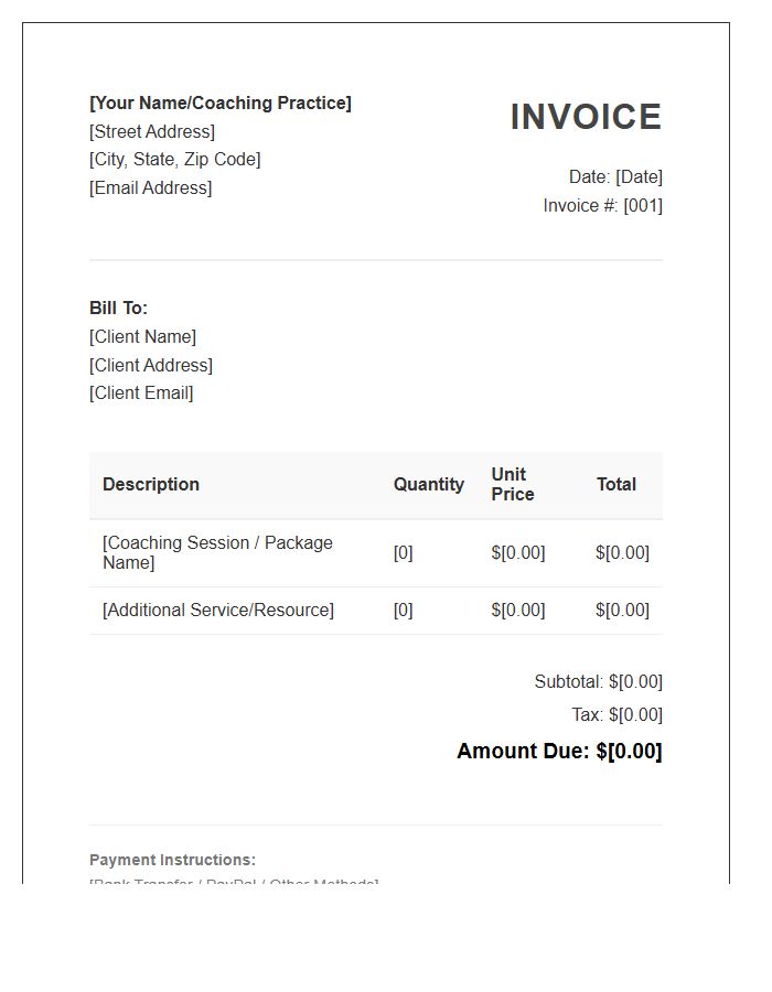 Standard Life Coaching Invoice Template