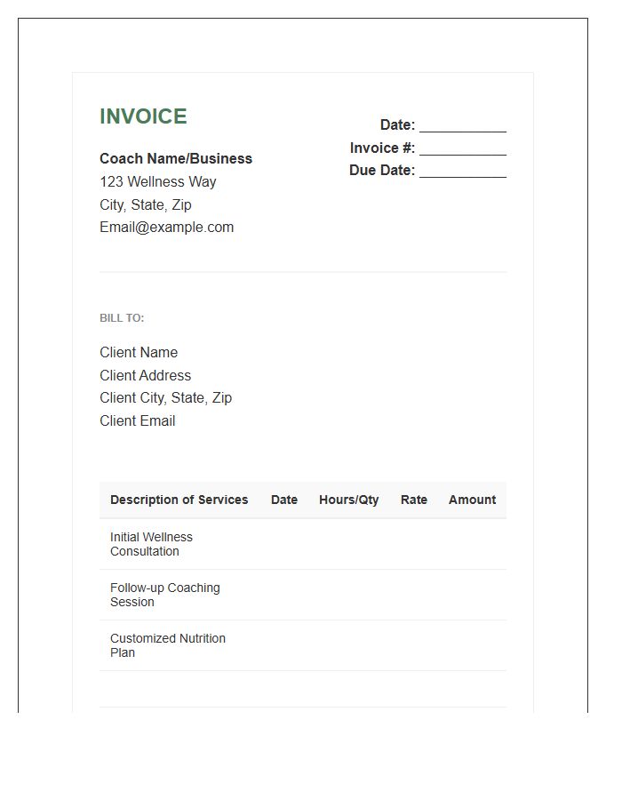 Wellness Coach Consultation Invoice Template
