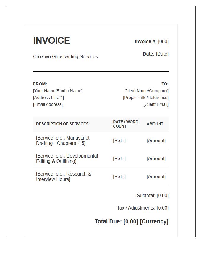 Creative Ghostwriting Services Invoice Template