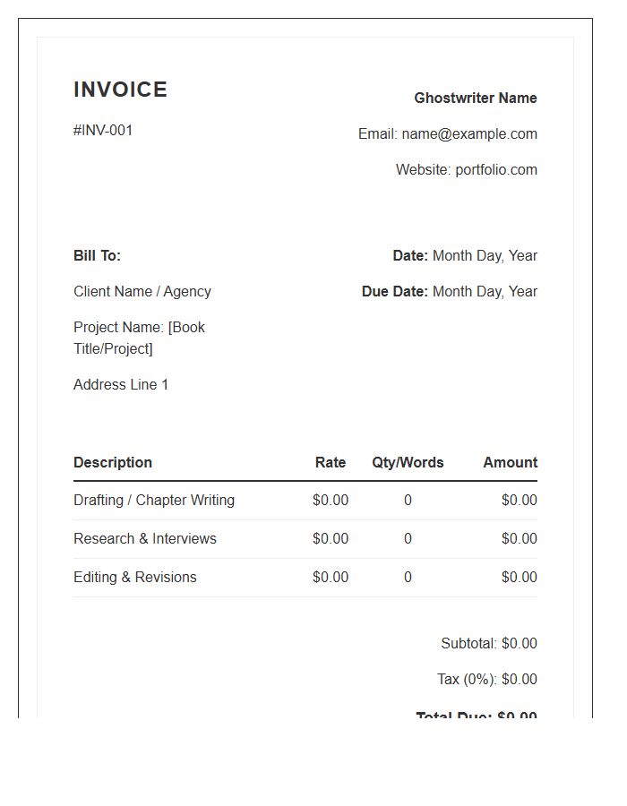 Freelance Ghostwriting Project Invoice Template