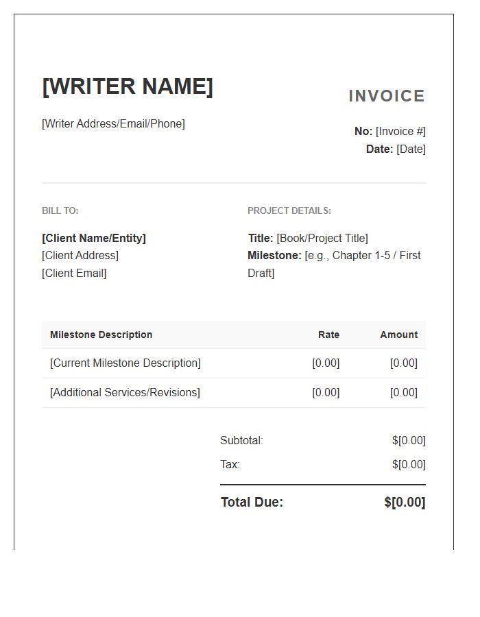 Ghostwriter Milestone Payment Invoice Template