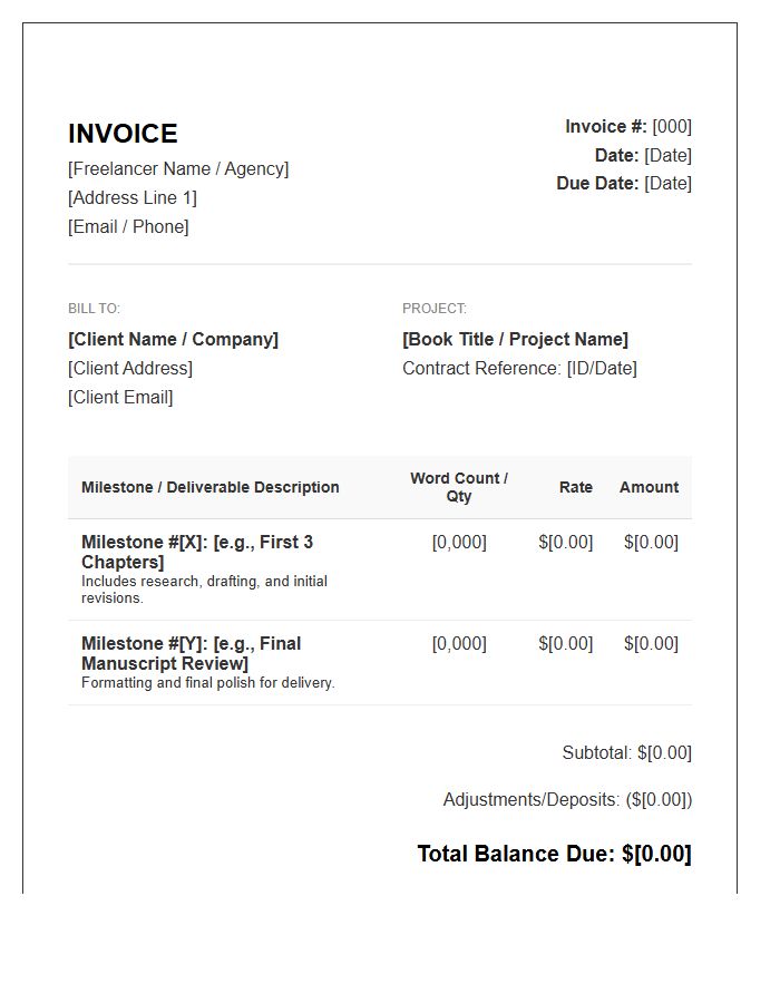 Ghostwriting Deliverable Milestone Invoice Template