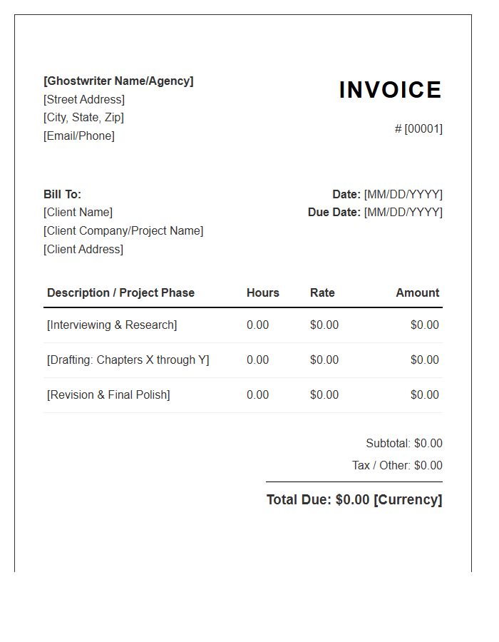 Ghostwriting Hourly Rate Invoice Template