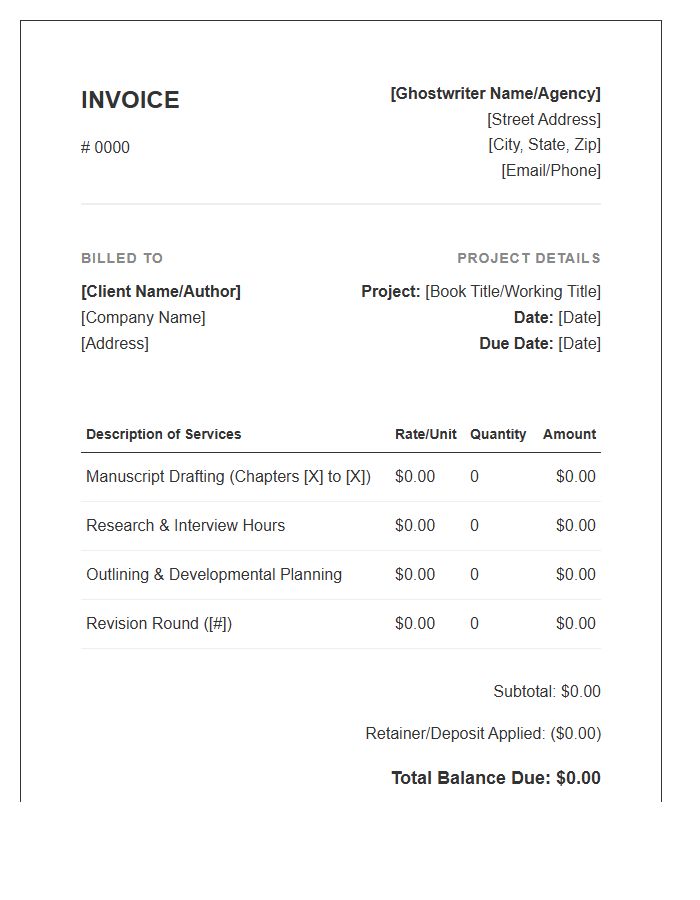 Nonfiction Ghostwriter Project Invoice Template