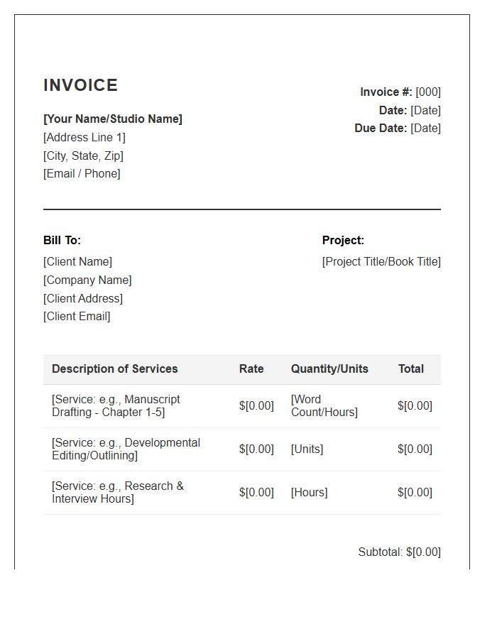 Professional Ghostwriting Services Invoice Template