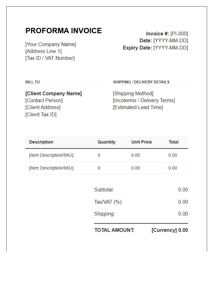 B2B Transaction Proforma Invoice Template
