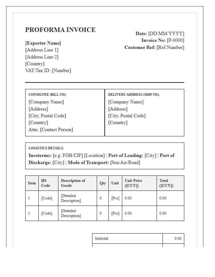 Formal Export Proforma Invoice Template