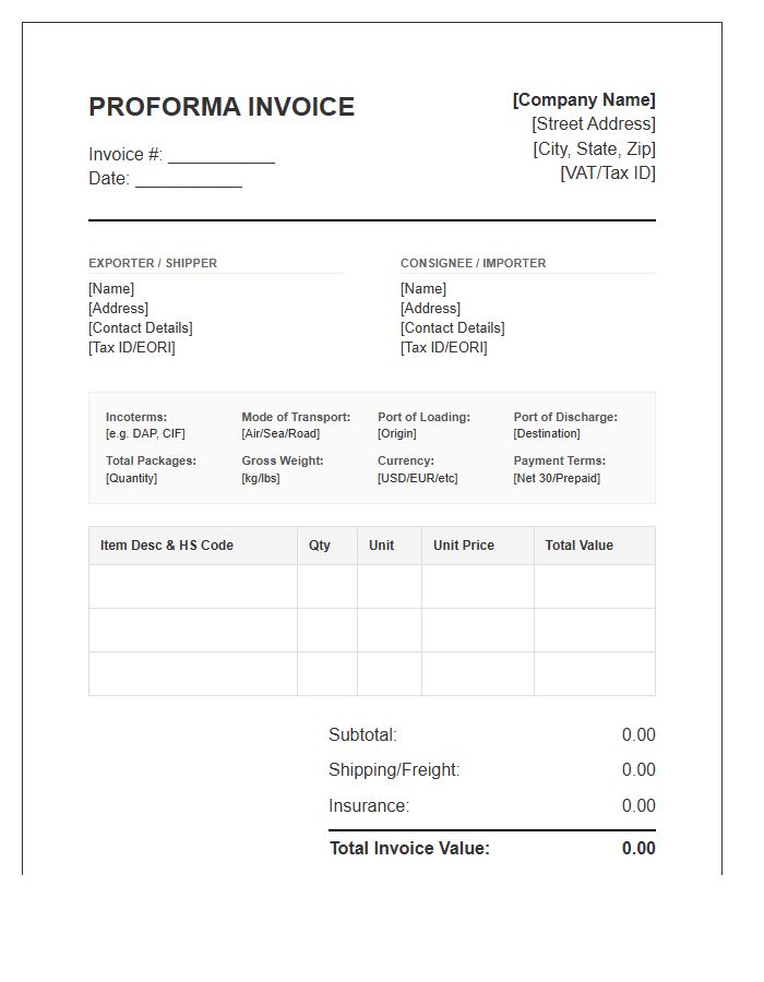 Global Logistics Proforma Invoice Template