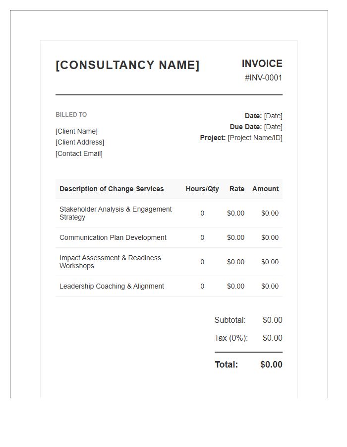 Change Management Consulting Invoice Template