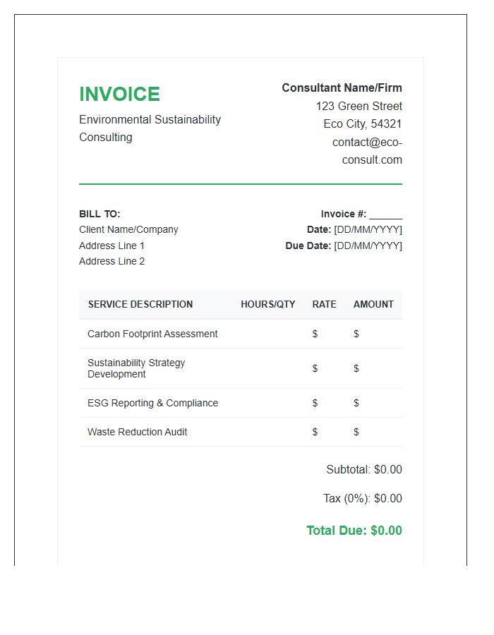 Environmental Sustainability Consulting Invoice Template