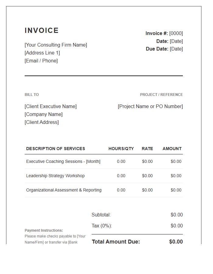 Executive Leadership Consulting Invoice Template