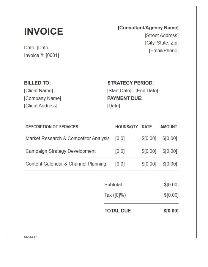 Marketing Strategy Consulting Invoice Template